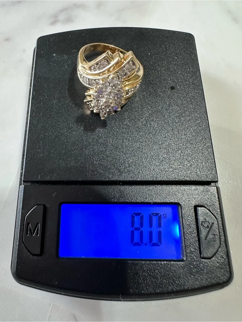 14K Gold 1.00TCW genuine Diamond Marquise Shaped Ribbon Bypass